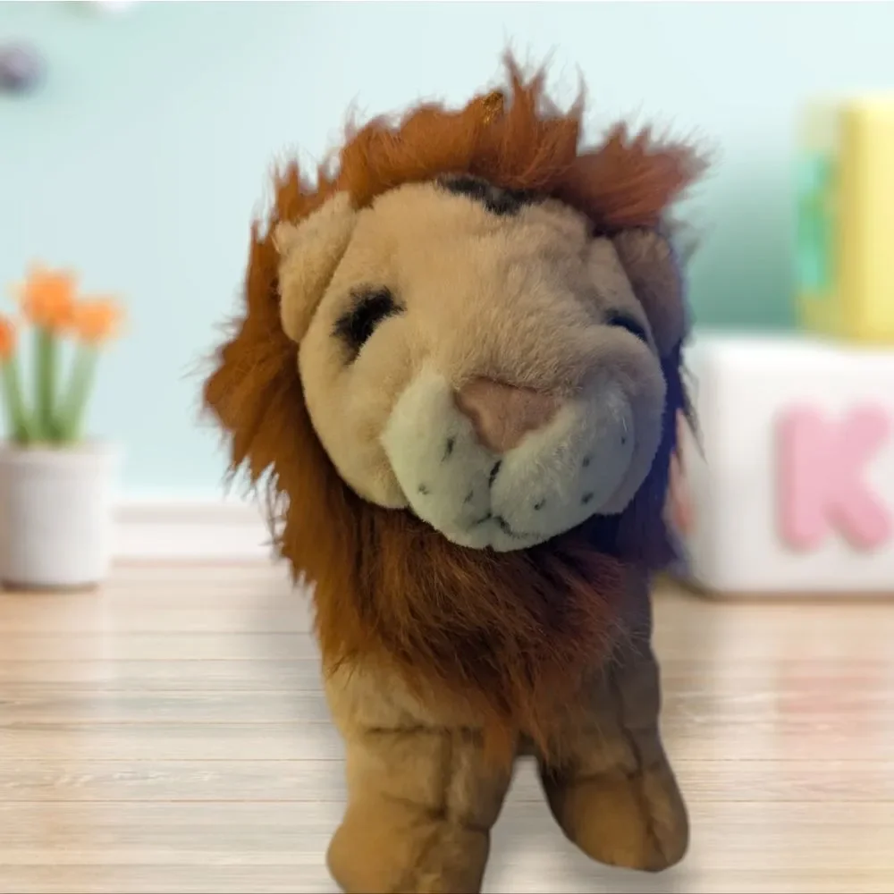 90s vintage Well-Made Lion plush‎ stuffed animal with gold crown